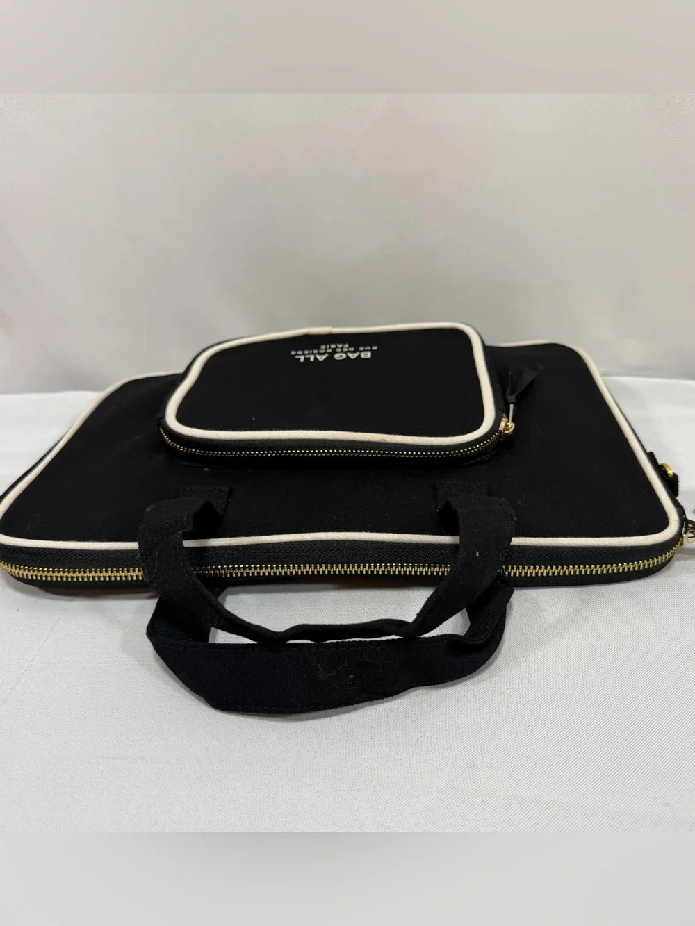 Canvas Designer Laptop Case Tote Bag Black Striped Interior Crossbody Strap Incl